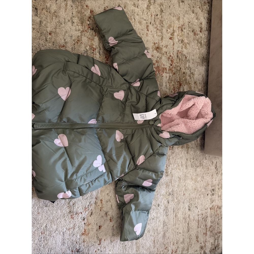 Gap baby girls cold control puffer jacket pink hearts #babygirlsjacket 12-18 Mo